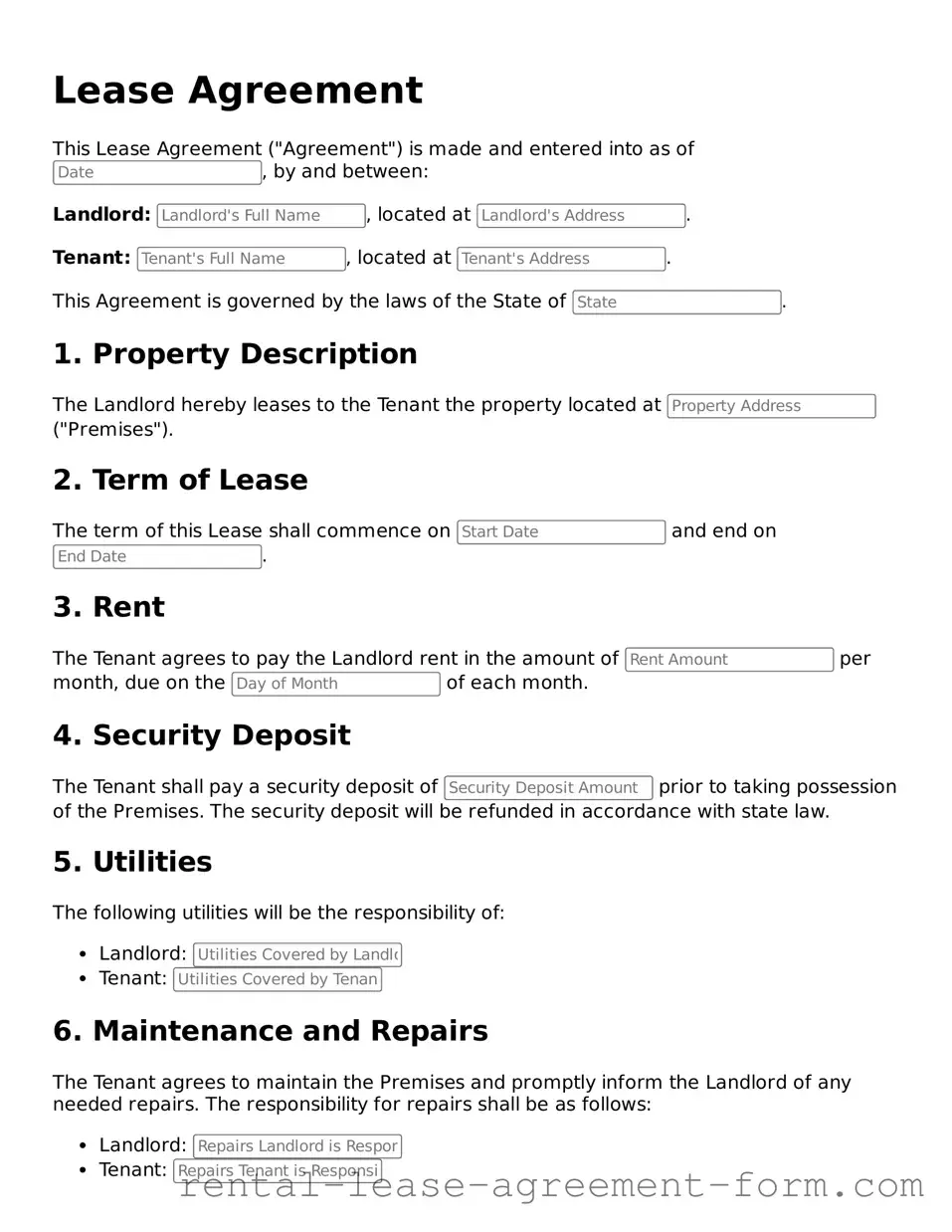 Legal Lease Agreement Form