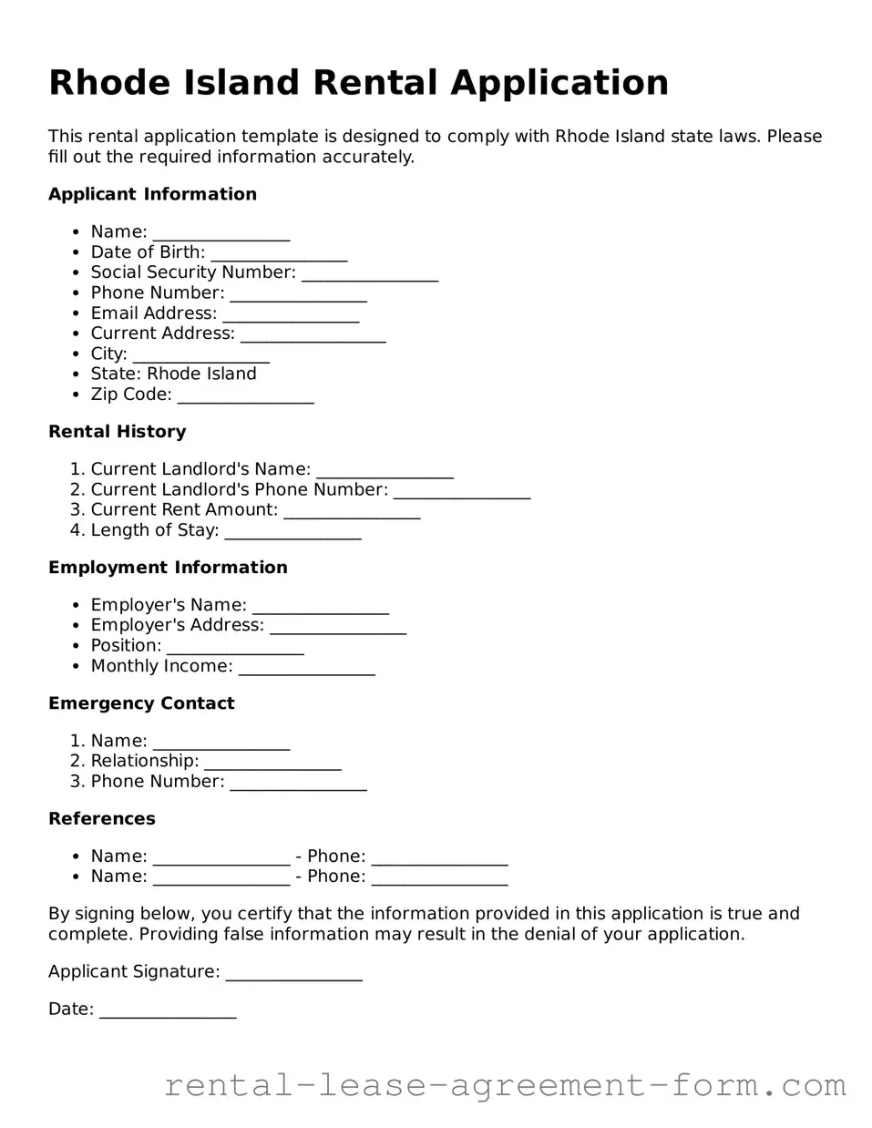 Legal Rhode Island Rental Application Template