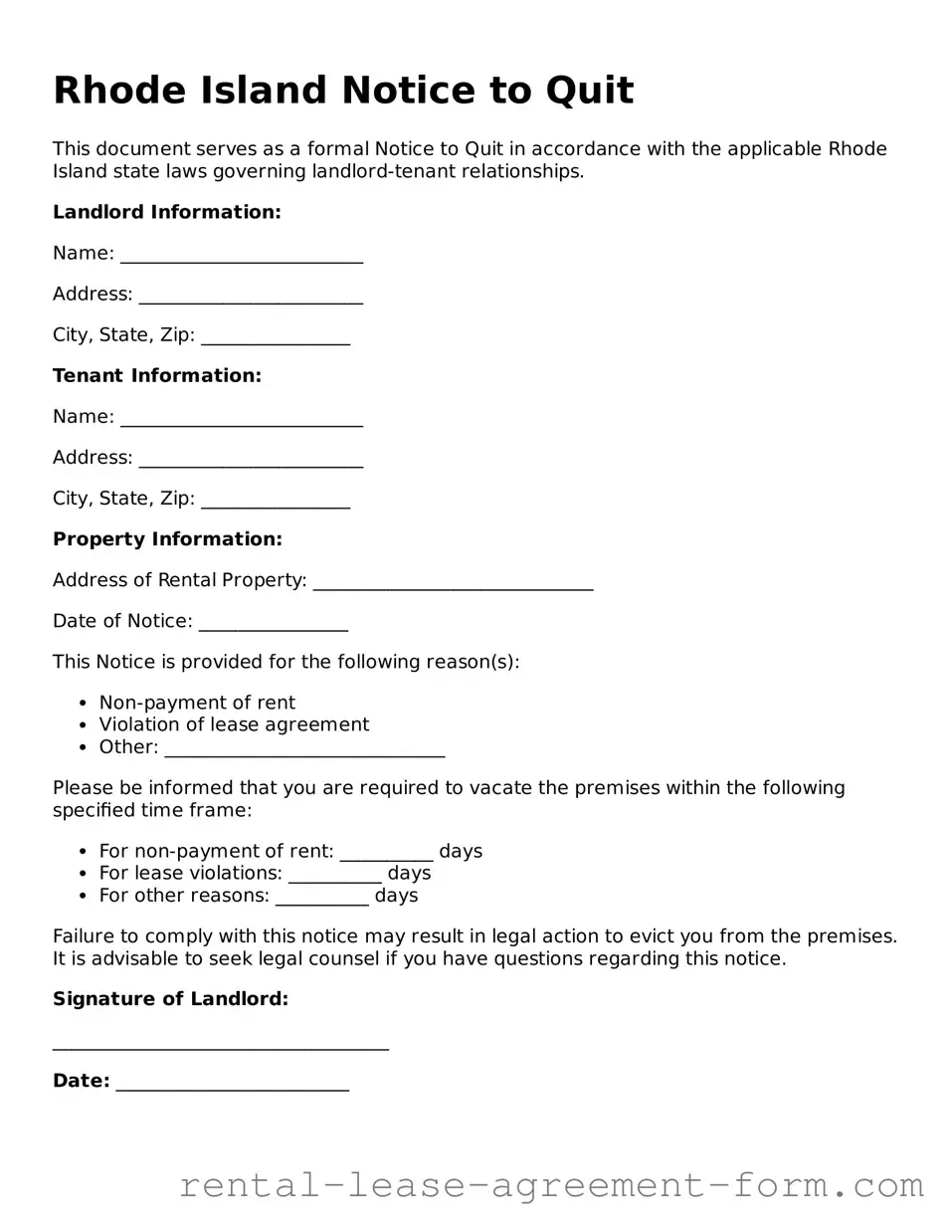 Legal Rhode Island Notice to Quit Template