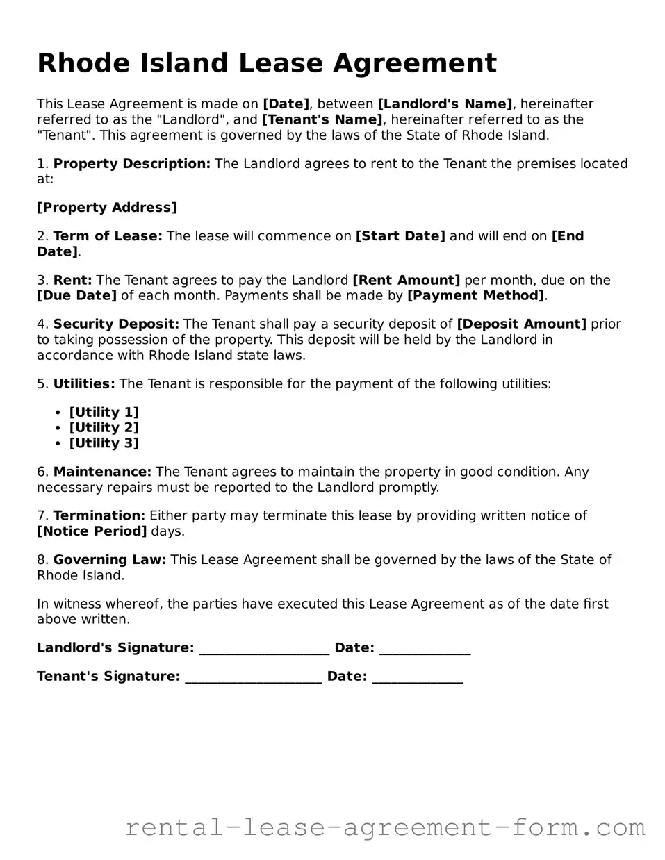 Legal Rhode Island Lease Agreement Template