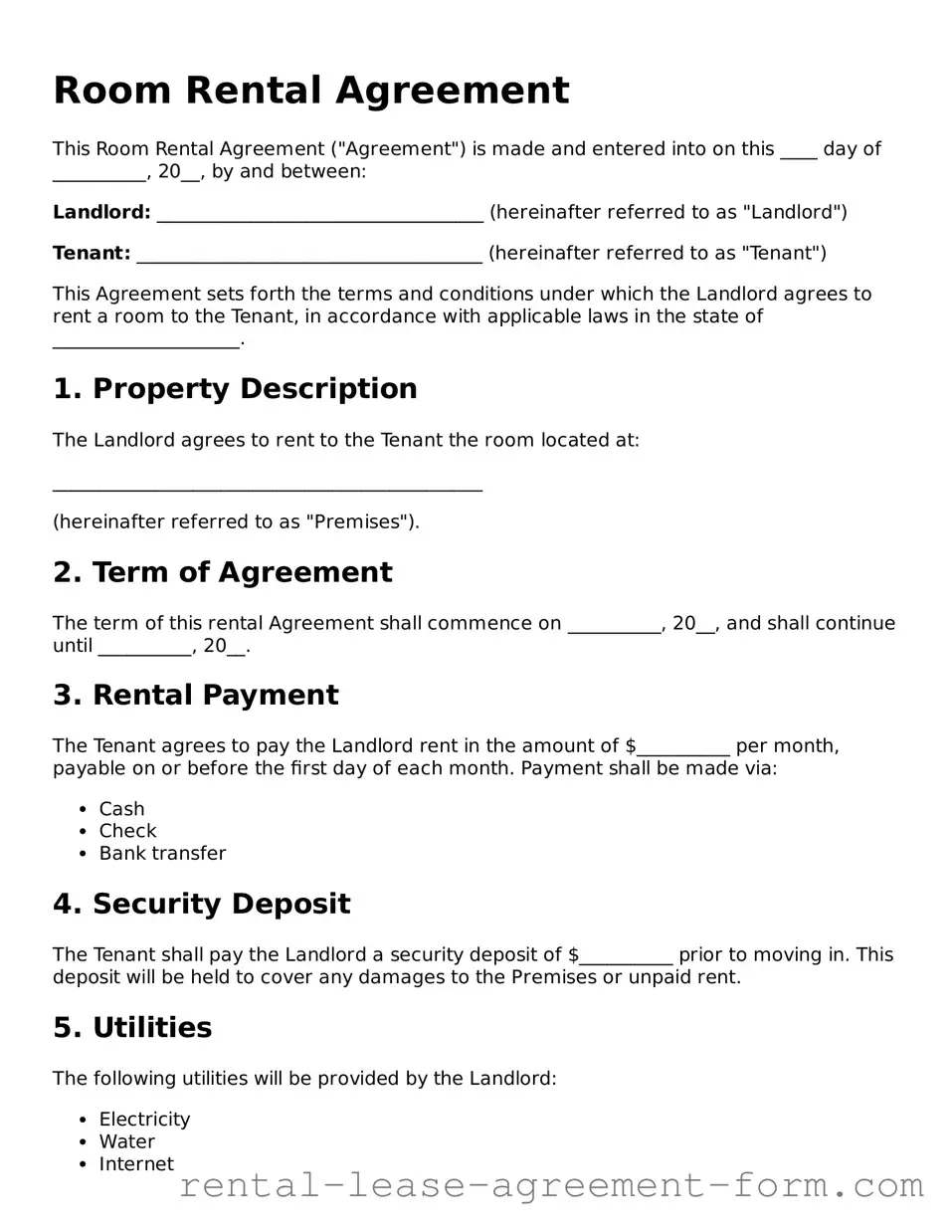 Legal Room Rental Agreement Form