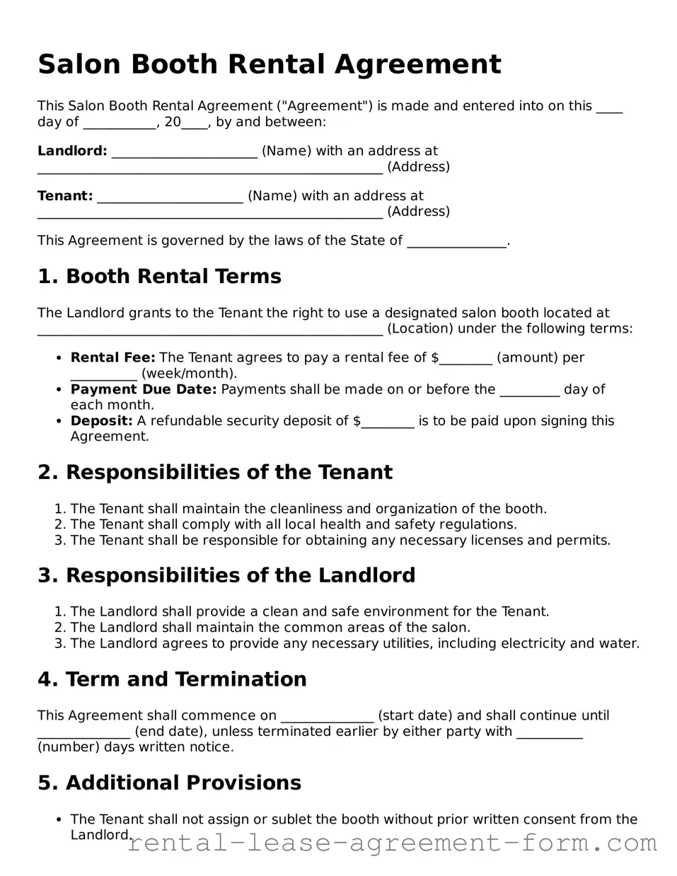 Legal Salon Booth Rental Agreement Form