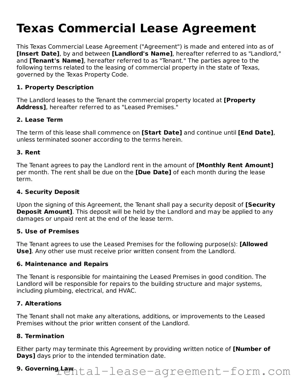 Legal Texas Commercial Lease Agreement Template