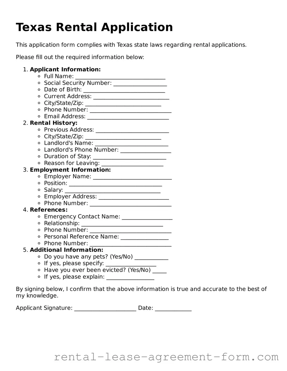 Legal Texas Rental Application Template