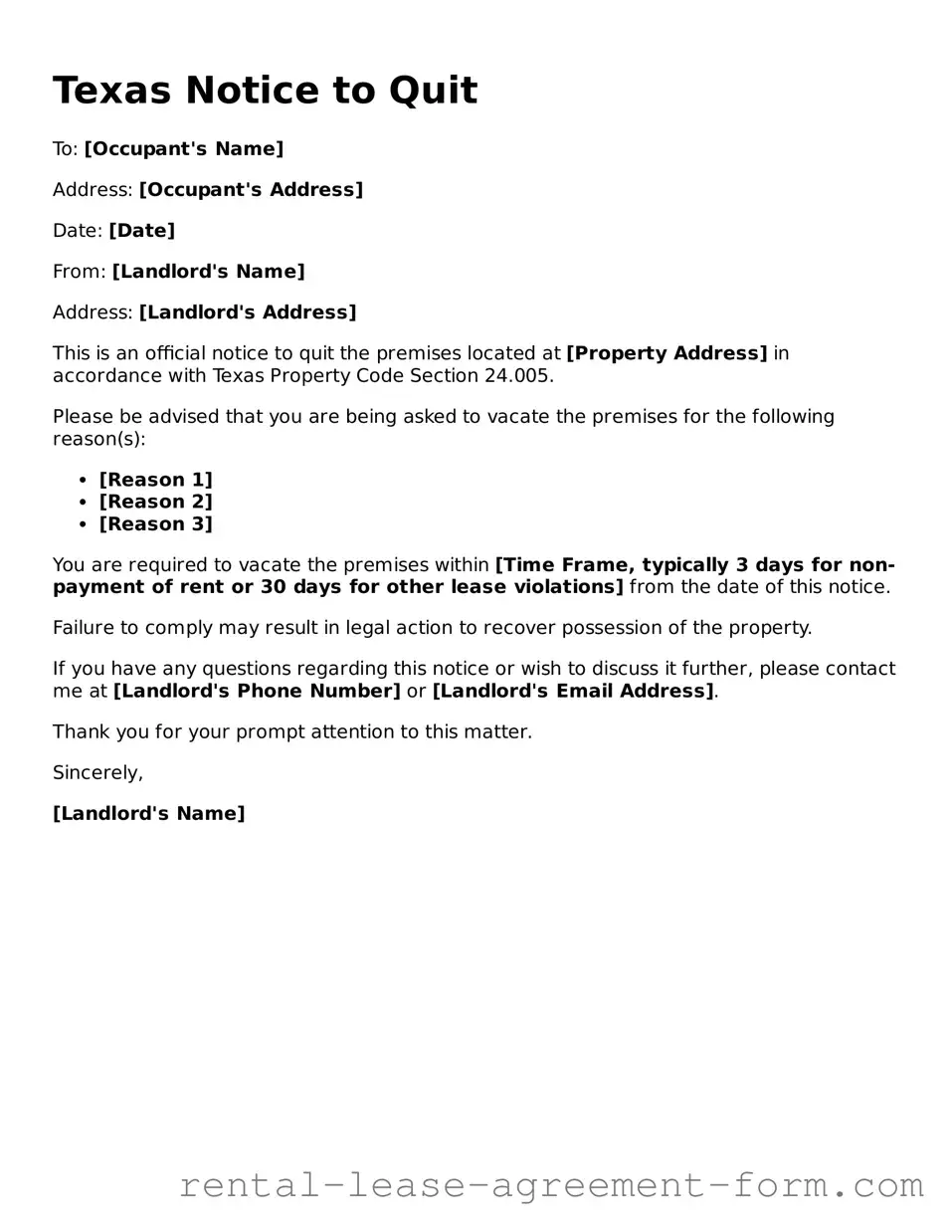 Legal Texas Notice to Quit Template