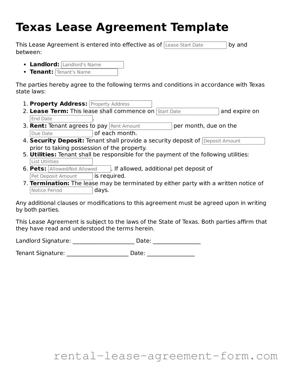Legal Texas Lease Agreement Template
