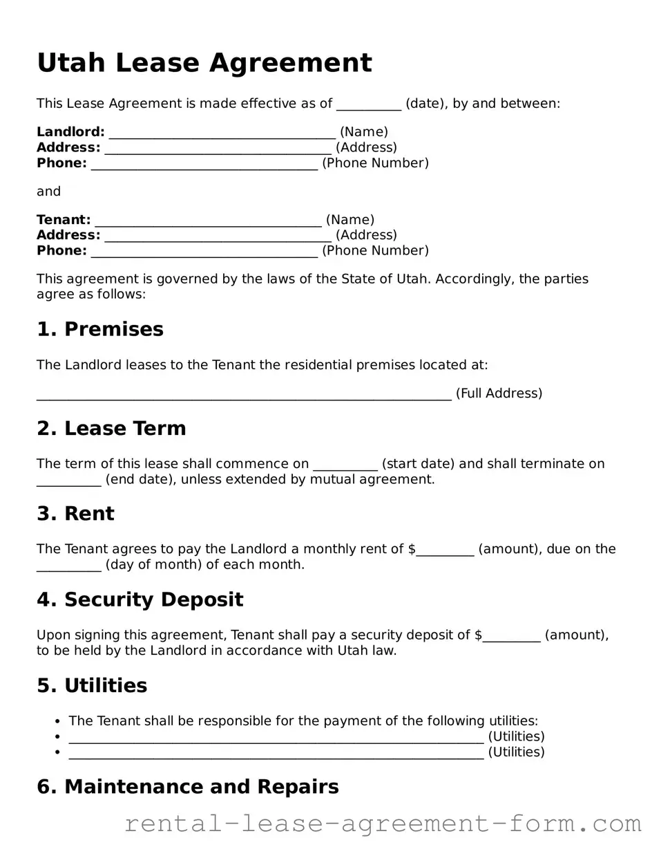Legal Utah Lease Agreement Template