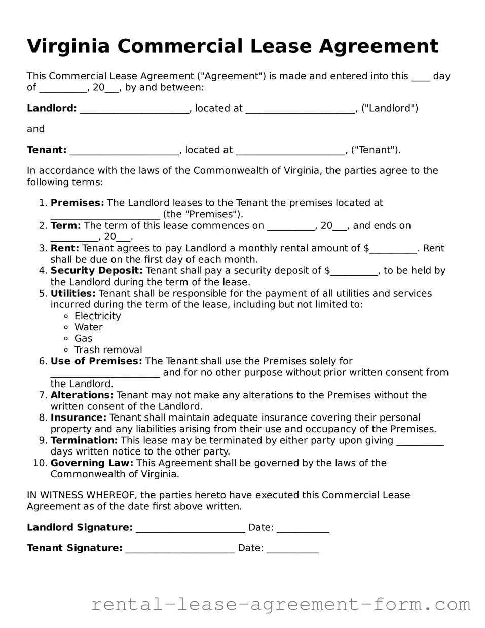 Legal Virginia Commercial Lease Agreement Template