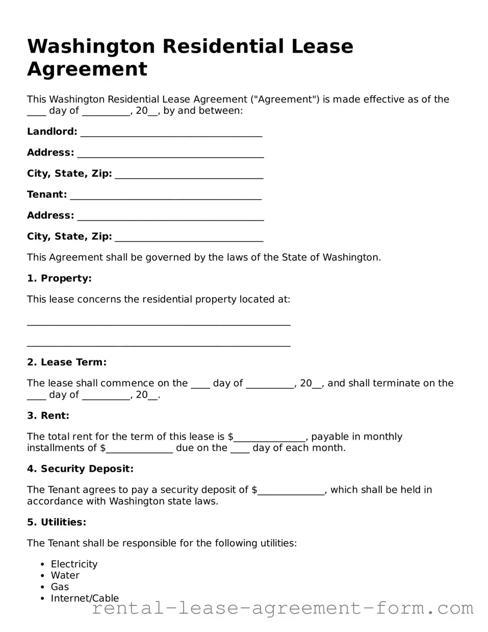 Legal Washington Residential Lease Agreement Template