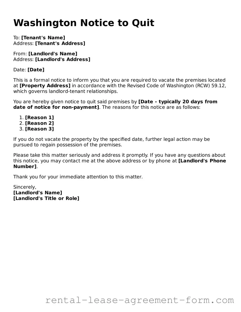 Legal Washington Notice to Quit Template