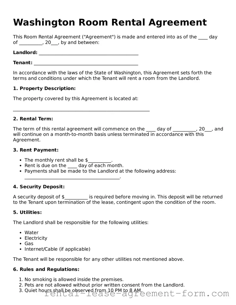 Legal Washington Room Rental Agreement Template