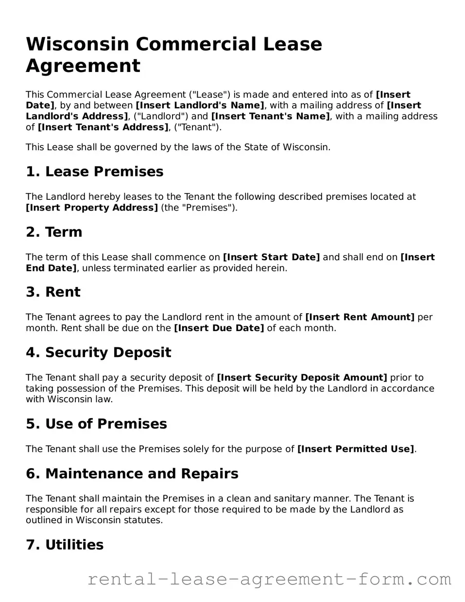 Legal Wisconsin Commercial Lease Agreement Template