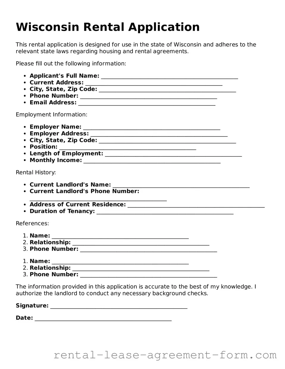 Legal Wisconsin Rental Application Template