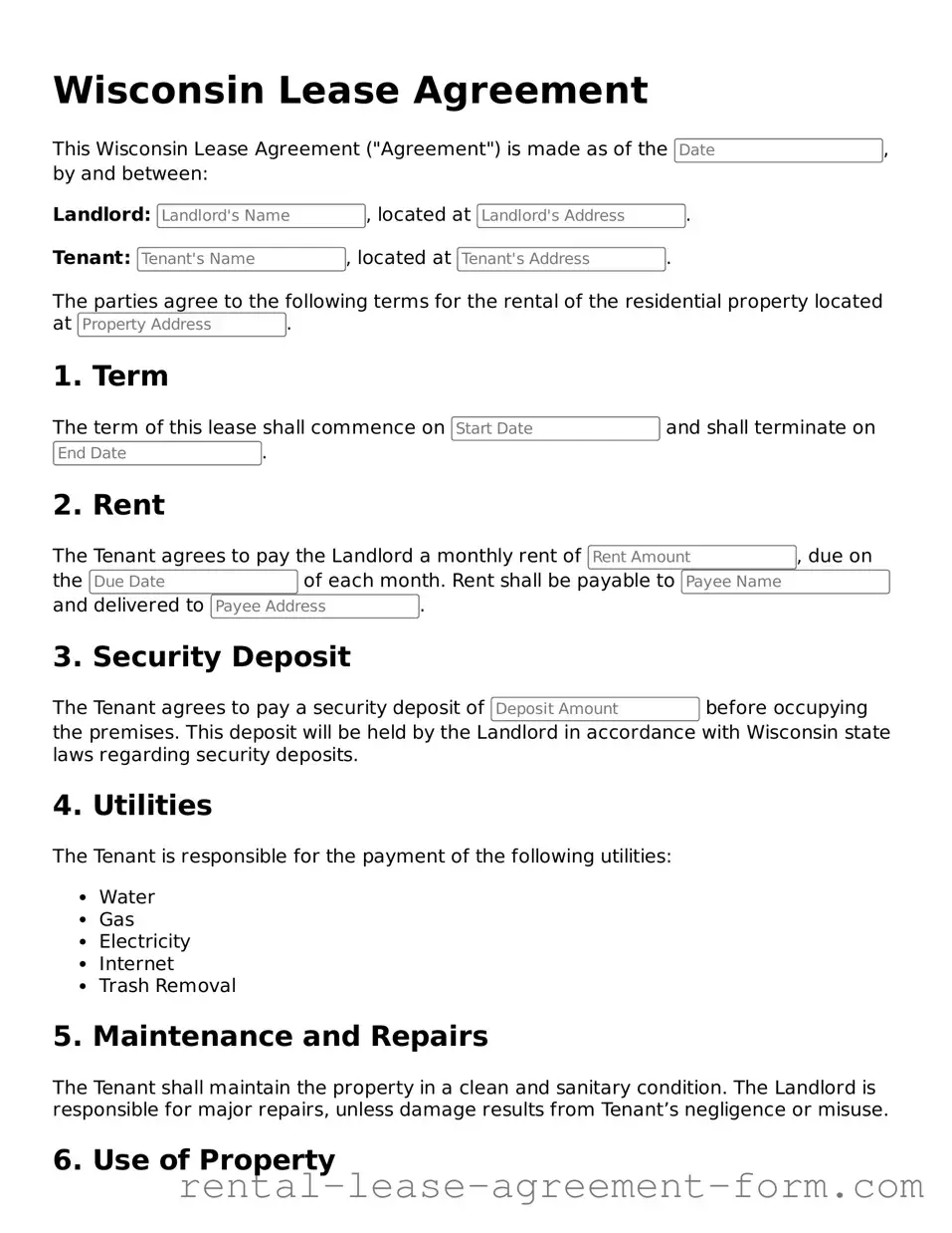 Legal Wisconsin Lease Agreement Template