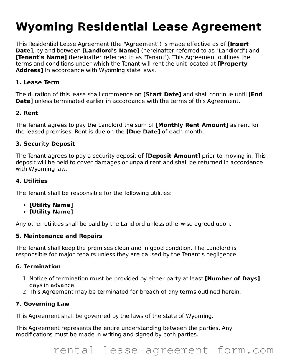 Legal Wyoming Residential Lease Agreement Template