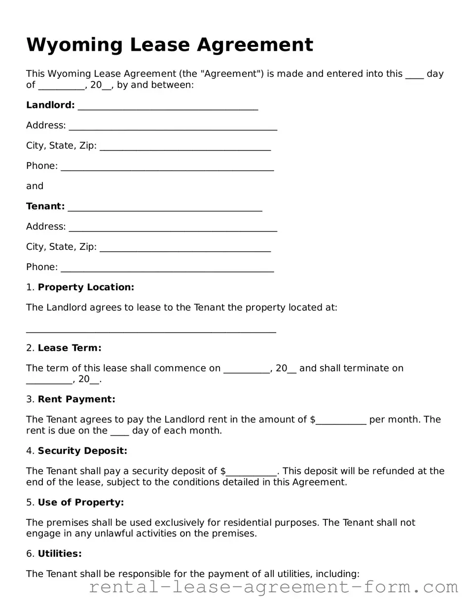 Legal Wyoming Lease Agreement Template